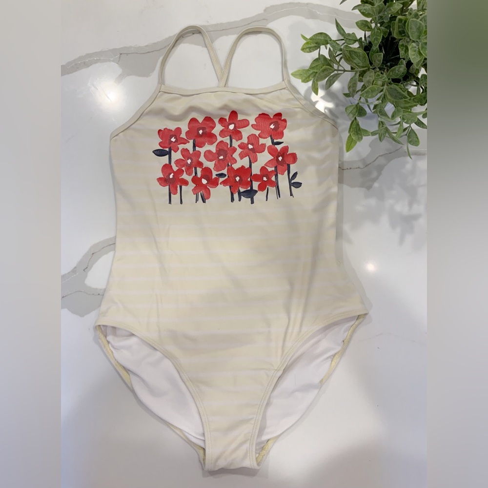 Hanna Anderson cream floral bathing suit